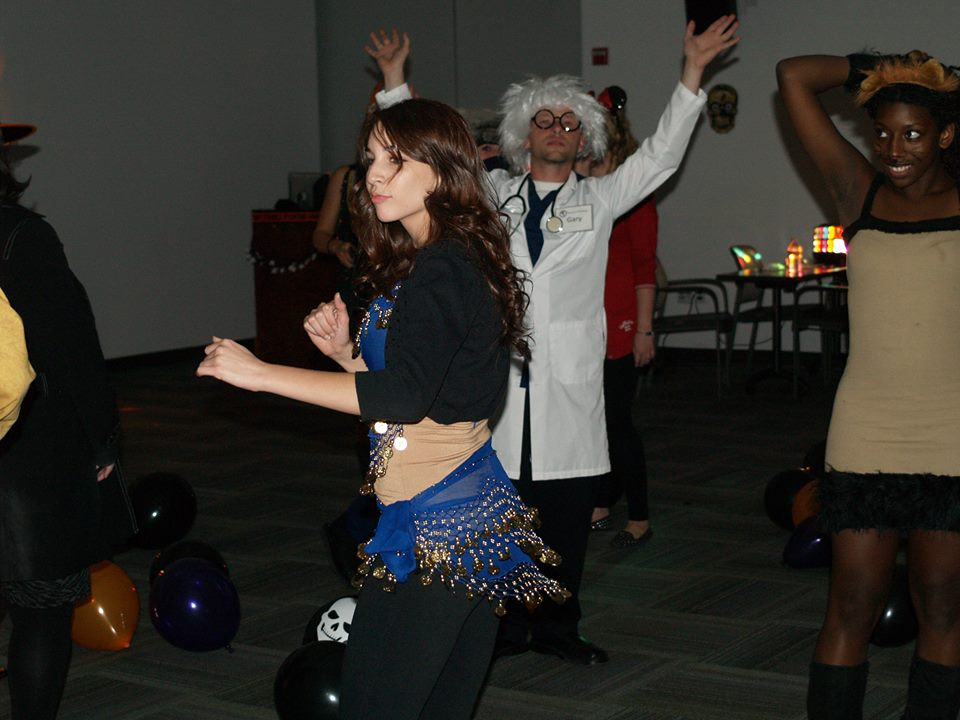 Students dance the night away at the Honors sponsored event. Halloween Bash.