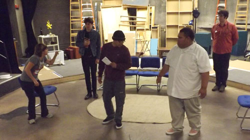 From left to right, actors Miranda Ketchum, William Pinnell, Fredrico Bartolo, Joseph Latu and TJ Spadini rehearse for the upcoming play called The Government Inspector.