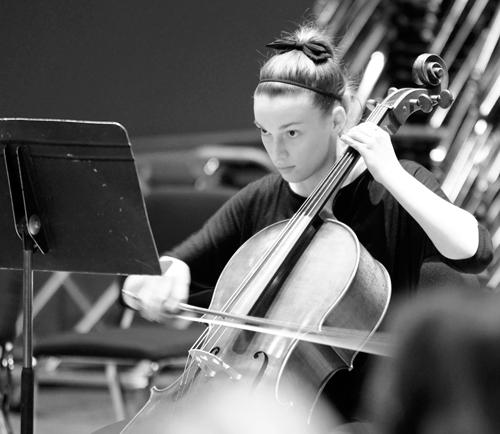 Deer Valley High School student Sarah Ogden plays the violoncello during the “Mostly Baroque Concert” in the Los Medanos College Recital Hall on Feb. 27.