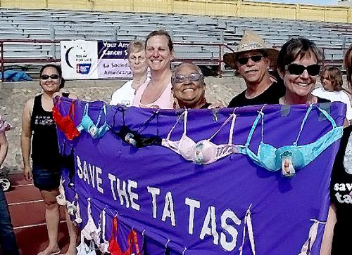 Workforce Development Manager David Wahl (second from right) with the rest of his “Save the Ta-tas” team at the American Cancer Society Relay for Life held June 21 at Liberty High School in Brentwood. 