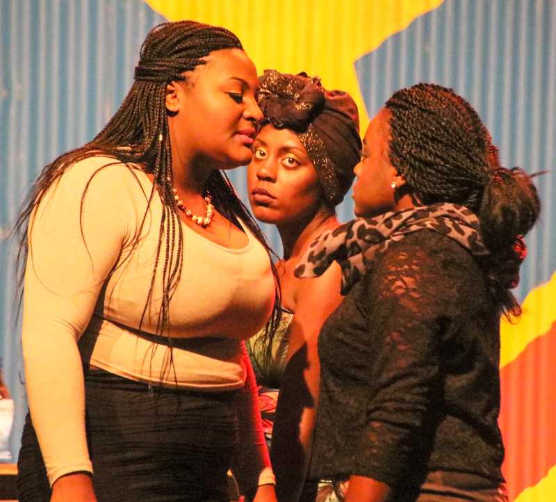 Ruined the new LMC play, Cast members in this scene are:(Left to right) Alante Blackmon, center is Shatori Hines and Eylsse Green.Cathie Lawrence/Experience.