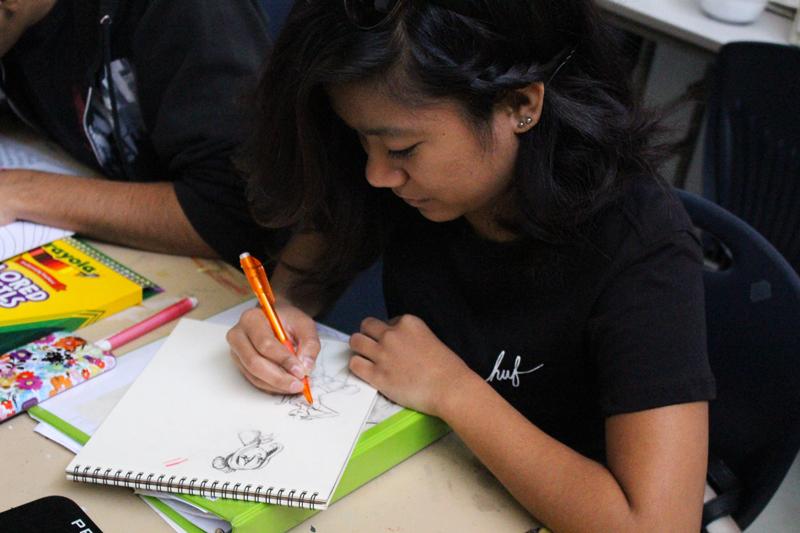 Los Medanos College student and Art Club member Trisha Balangan sketches a drawing during a meeting on Friday, Feb. 26.