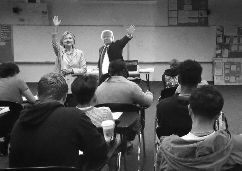 Candidates Hilary Clinton and Donald Trump dropped into an LMC class via the techniques of Photoshop.