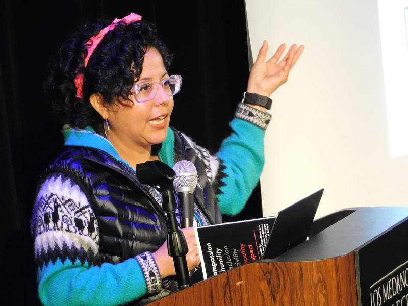 Artist Favianna Rodriguez during her lecture.