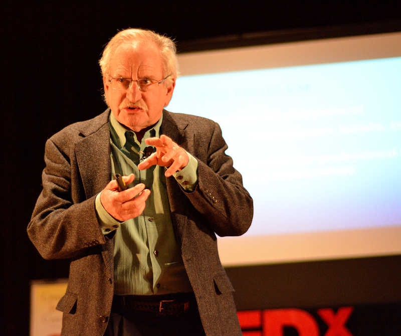 Psychology professor Daniel Beaver speaking about how technology affects inter-personal relationships at LMCs first TEDx event last fall.