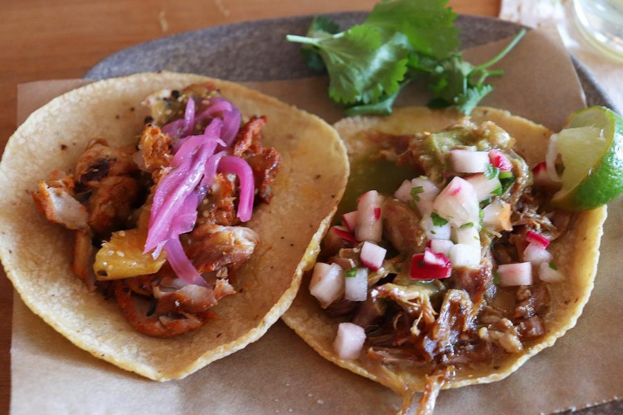 Guisada and pollo tacos. 