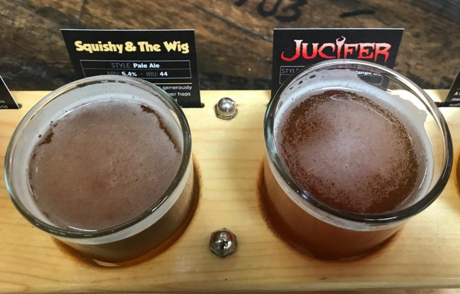 Squishy & The Wig,  a pale ale, next to Jucifer, a fruitful IPA. 