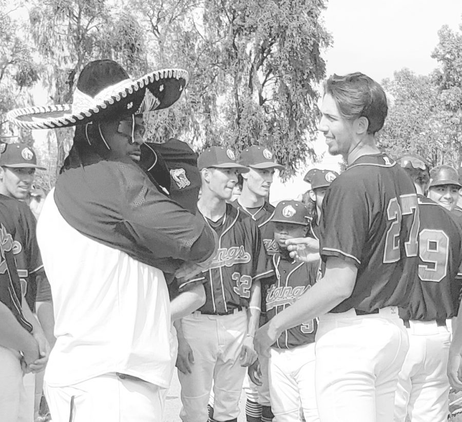 LMC huddles around coach Andre White before their game against Contra Costa College March 10.