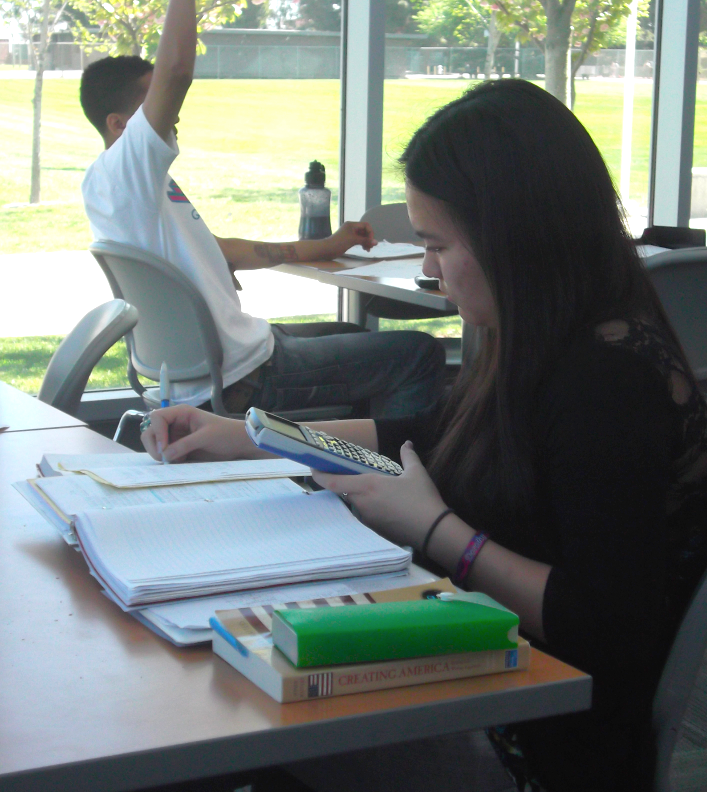 Dorthy Enomoto checks her answers in the Math Lab. Picture taken in 2013.