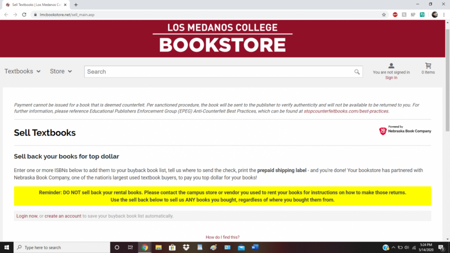 The Los Medanos College Bookstore is now holding the end of the semester textbook buyback event remotely.