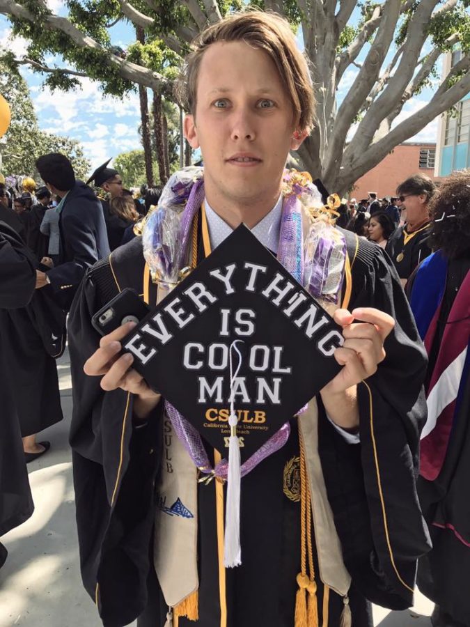 Alex Wechter celebrates his graduation from California State University Long Beach in June 2017 with a bachelor's degree in anthropology. He is now in a master's program there and works for an environmental survey company.