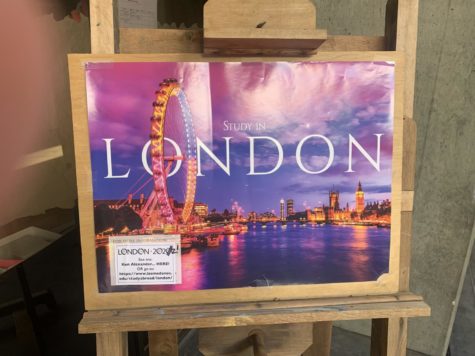 The promotional poster for the London Study Abroad Program outside Kenneth Alexanders office.