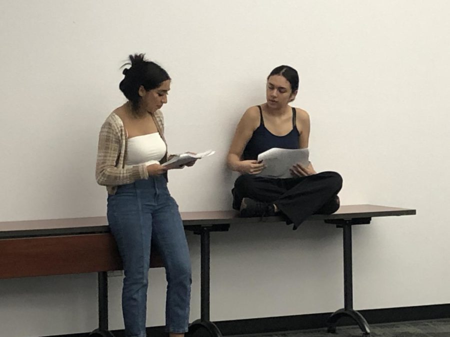 Daisy Acosta-Campo (left) rehearses lines with fellow co-star Nyla Rahimi.