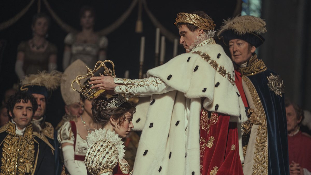French Emperor Napoleon Bonaparte placing a crown on the incoming Queen of France, Josephine.