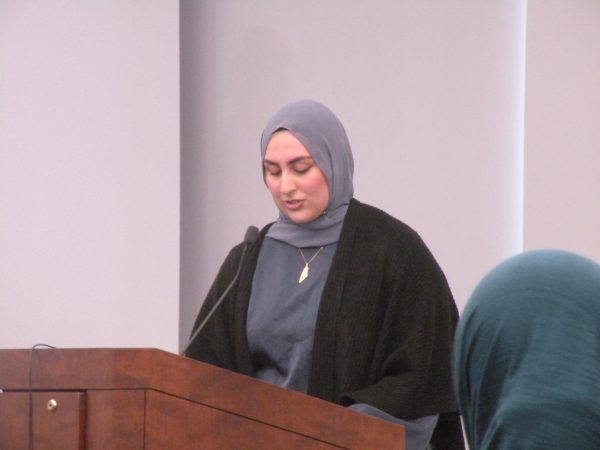 Halena Neyazi speaking to attended students in the Library conference room on Tuesday, Feb 27.