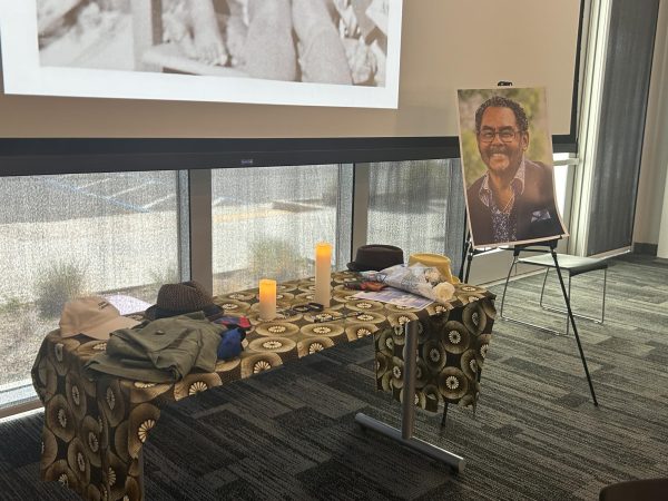 A memorial stand for students, collegues, friends, and families to pay respects