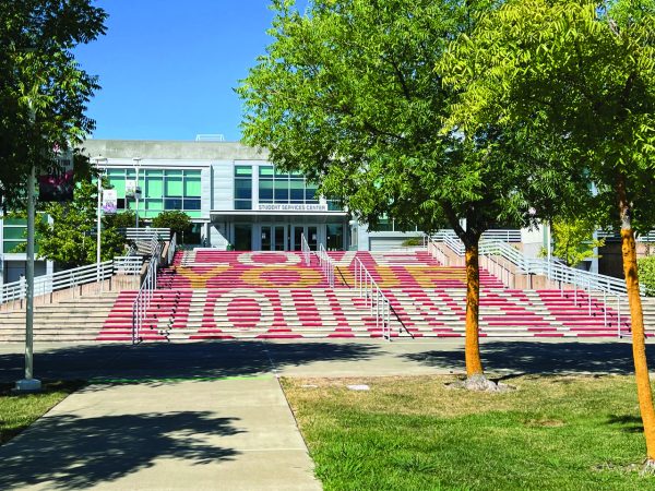 Quad stairs display new art designed by Anna Capperauld, before being executed by the students in Eric Sanchez's art class.