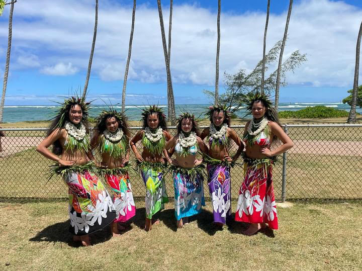 Layla Lopez (far right) poses with her dance group in Kauai, Hawaii.