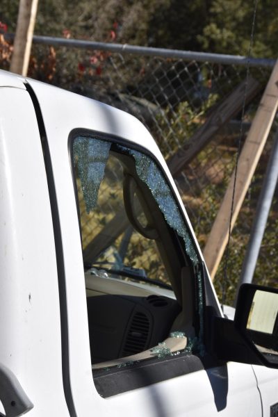 Truck window smashed in during the break in, Oct. 31.