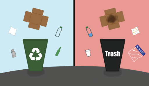 Photo illustration depicts what materials should be recycled or trashed.