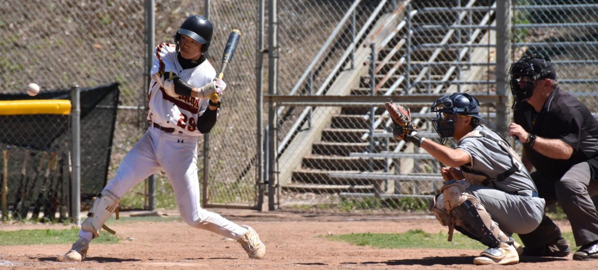 No. 29 Heeryun Han gets ready to swing at a pitch against the Yuba City Niners at Los Medanos College in Pittsburg, California on April 18, 2025. 