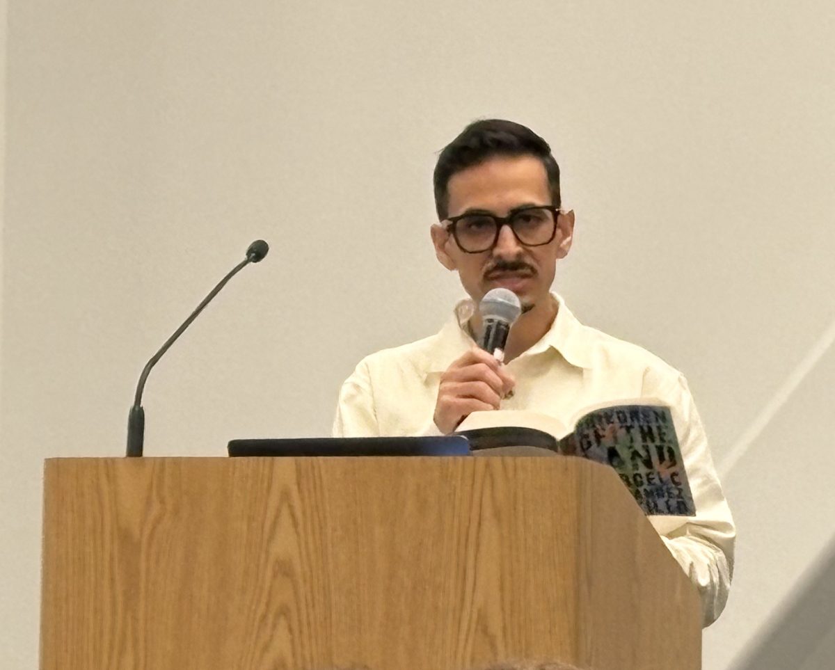 Poet Marcello Hernandez Castillo shares his work at the festival in the Student Union COnference Center, April 17.