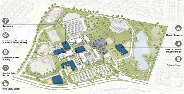 Circle shows the new CTE building that will eventually house programs formally in the College Complex.