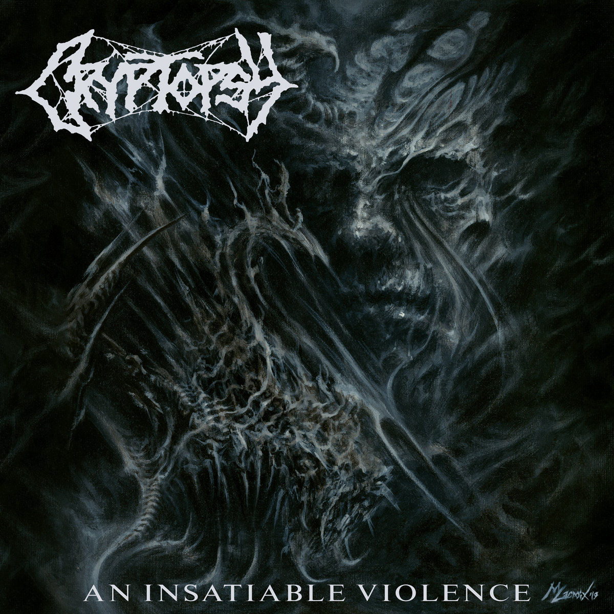 Cryptopsy's upcoming album cover "An Insatiable Violence."