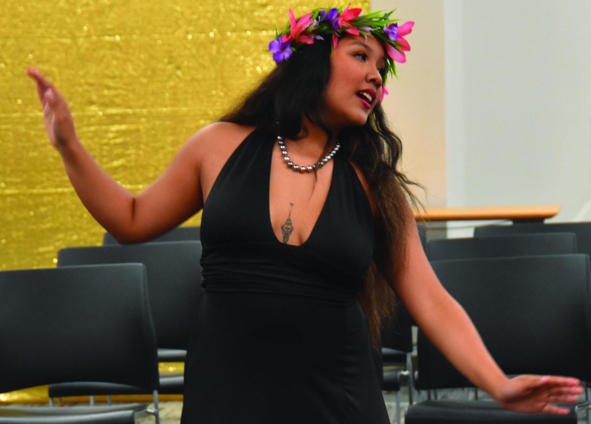 LMC student Jayna Abad dances the “Aparima,” a traditional Tahitian dance at the Student Union Conference Center, May 1.