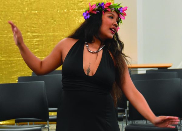 LMC student Jayna Abad dances the “Aparima,” a traditional Tahitian dance at the Student Union Conference Center, May 1.
