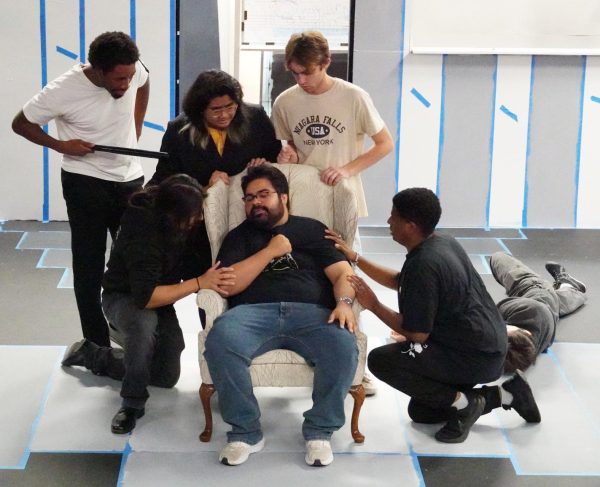 LMC students rehearse 'The 39 Steps' in the Little Theater in preparation for their upcoming run.