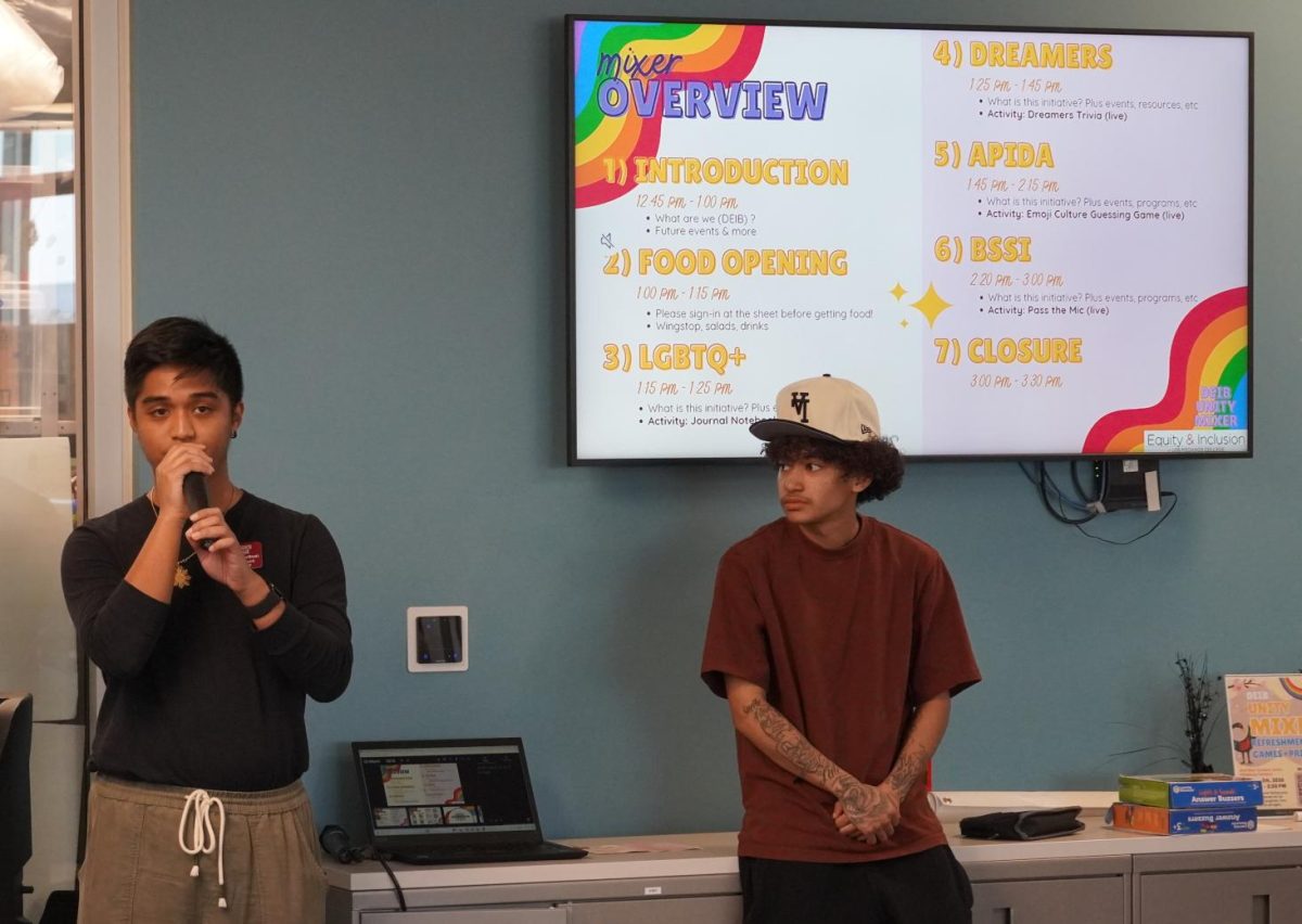 LMC Student Ambassador Hadrian Nanon speaks at the DEIB Mixer at LMC's Pittsburg campus Feb. 5.