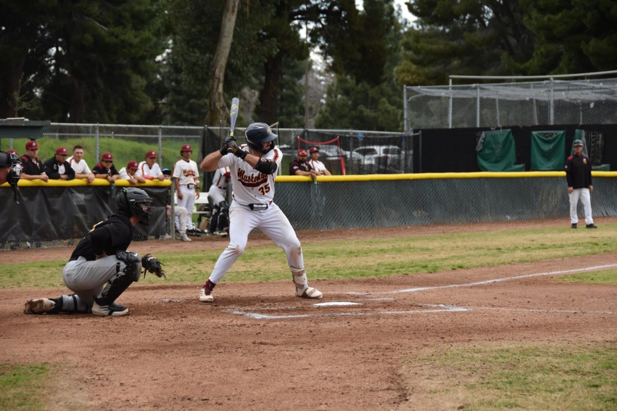 Brendan Lister prepares to swing the bat during a home win against Laney College 4-3 Feb 25. 
